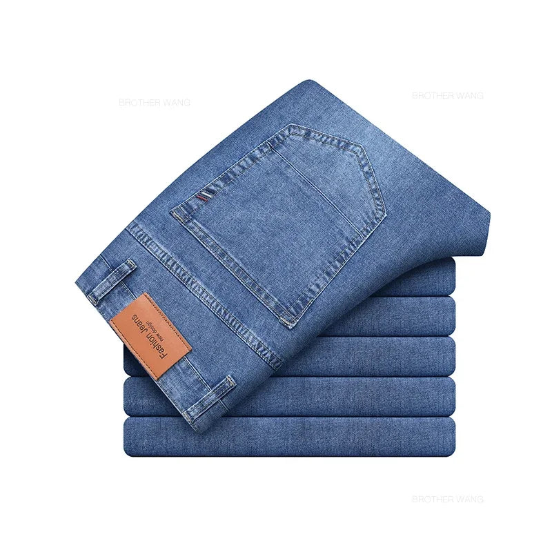Men's Elastic Cotton Jeans Fashion Gray Comfortable Business Straight Casual Pants