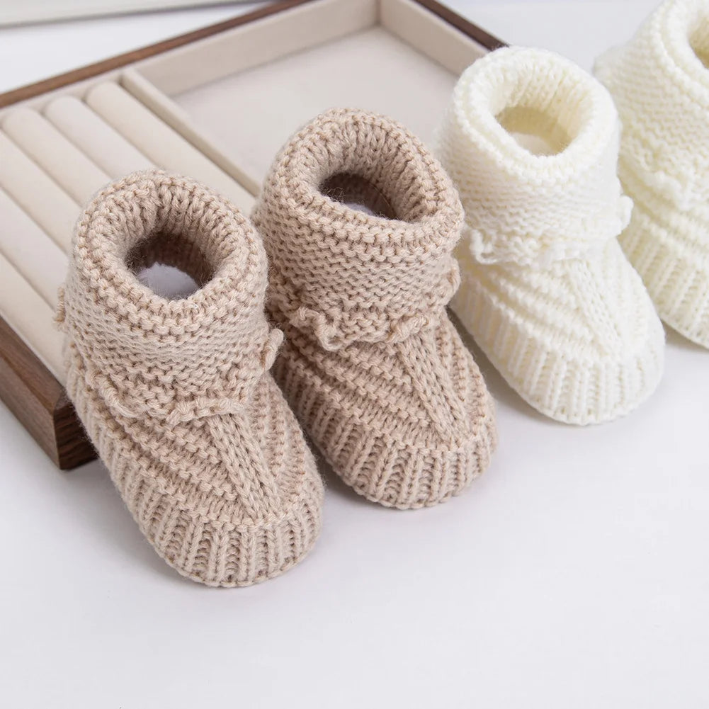 Handmade Baby Knit Booties 0-12 Months – Soft Crochet Infant Socks, Warm Newborn Walking Shoes for Boys & Girls