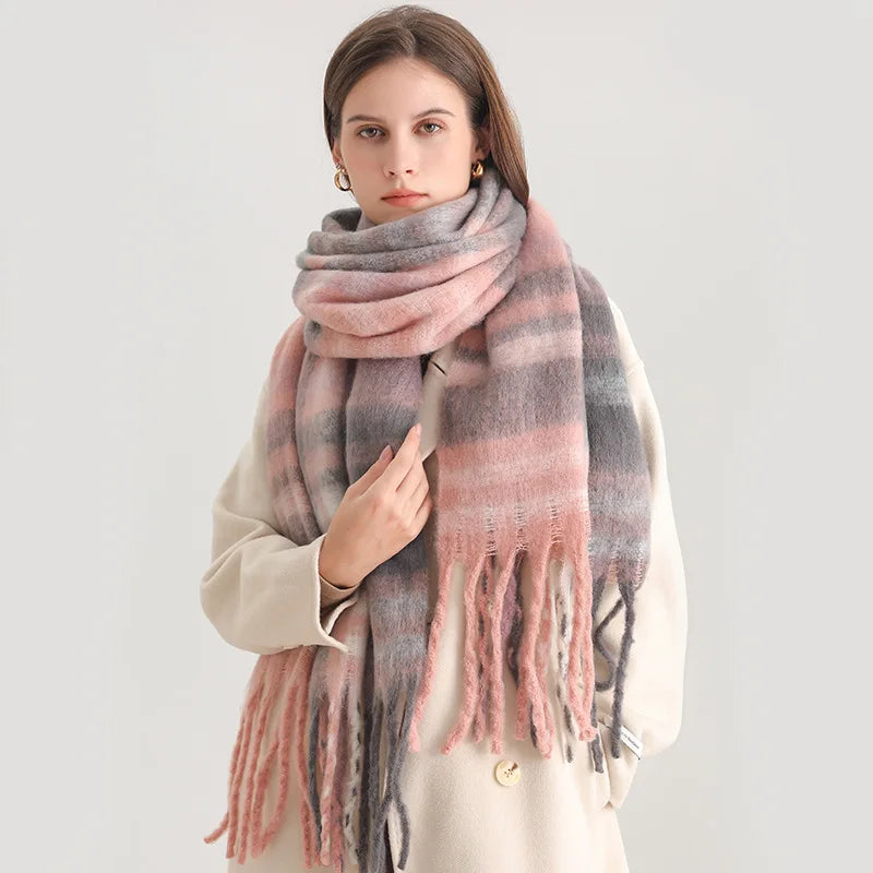 Cashmere-Like Scarf – Thick Warm Tassel Shawl for Men & Women, Student Neck Wrap, Blanket Style Bufanda