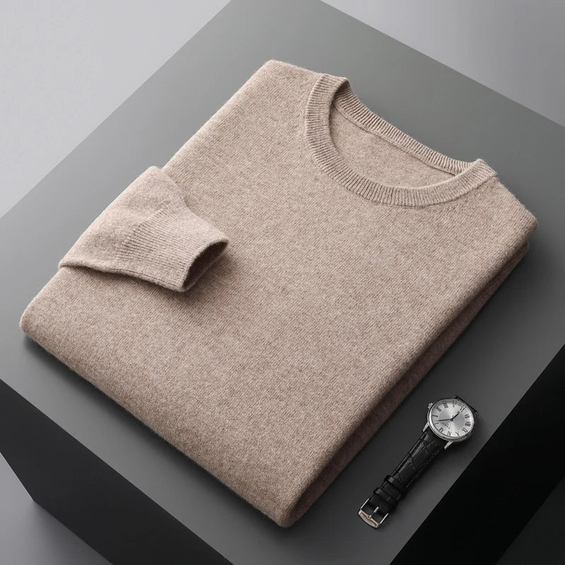Men’s 100% Merino Wool Jumper – Crew/O-Neck Pullover Soft Warm Breathable, Solid Colour