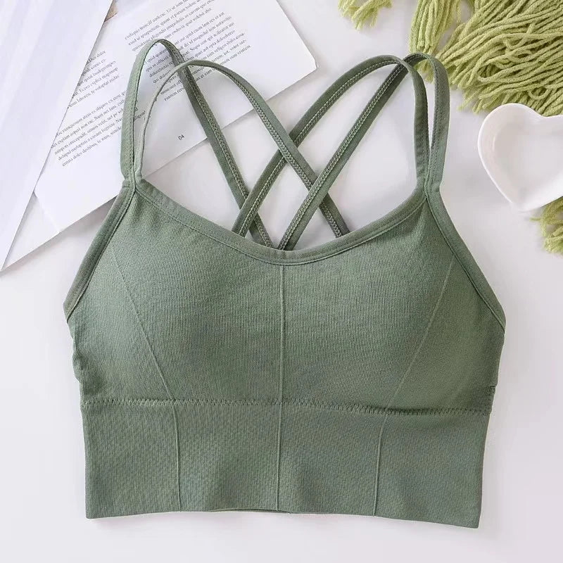 Women Tops Back Cross Strap Tank Top Push Up Running Sports Bra Breathable Soft Fitness Beauty Solid Color Yoga Bra