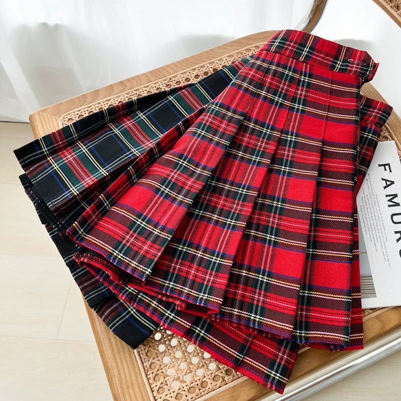 Women’s Tartan Pleated Mini Skirt High Waist Plaid A-Line Skirt