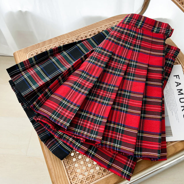Women’s Tartan Pleated Mini Skirt High Waist Plaid A-Line Skirt