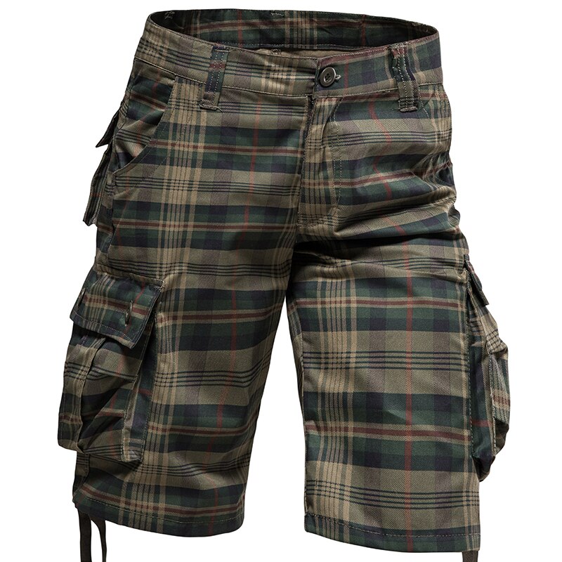 Summer Cotton Comfortable Plaid Outdoor Sports Beach Cargo  Pants Shorts Loose