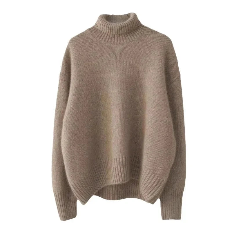100% Merino Wool Women’s Turtleneck Sweater – Soft Knitted Pullover, Casual Loose Fit,