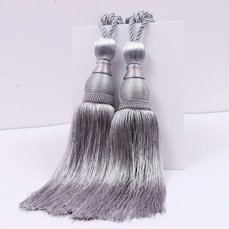 Pair of Large Luxury Curtain Tassels – Decorative Polyester Silk Gold Tiebacks with Tennis-Style Hanging Ear Design for Home & Living Room Drapes
