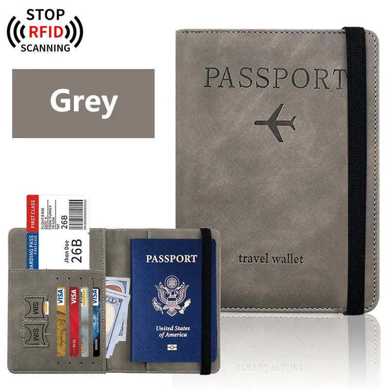 RFID Blocking Passport Holder – PU Leather Travel Wallet with Card Slots & Boarding Pass Pocket