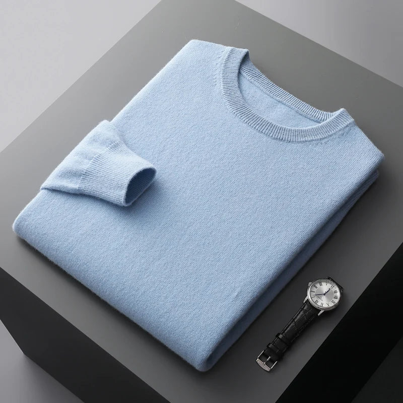 Men’s 100% Merino Wool Jumper – Crew/O-Neck Pullover Soft Warm Breathable, Solid Colour