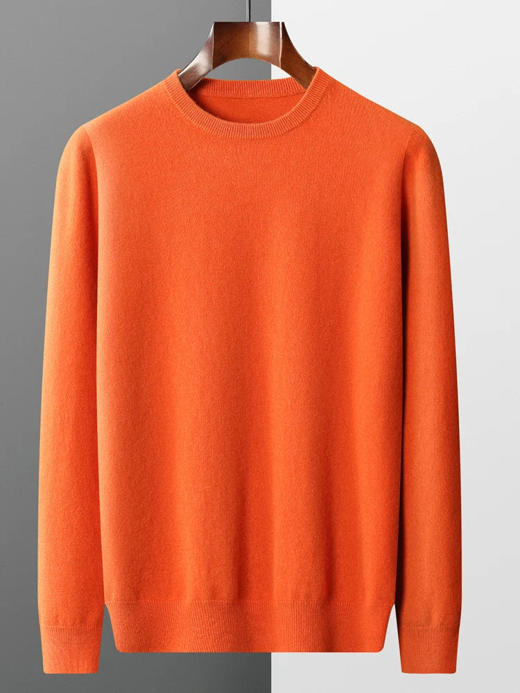 Men’s 100% Merino Wool Jumper – Crew/O-Neck Pullover Soft Warm Breathable, Solid Colour