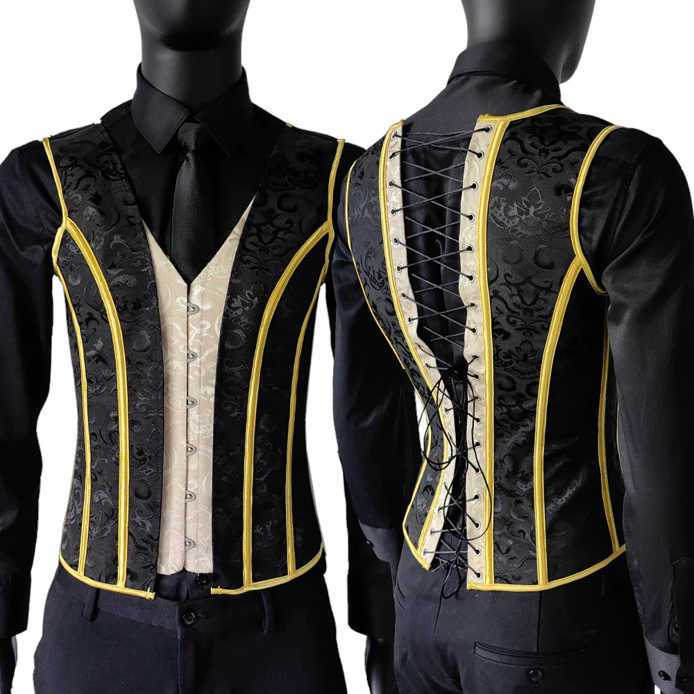 Men’s Waist Trainer Corset Vest – Lace-Up Vintage Waistcoat with Boning
