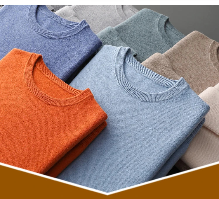 Men’s 100% Merino Wool Jumper – Crew/O-Neck Pullover Soft Warm Breathable, Solid Colour