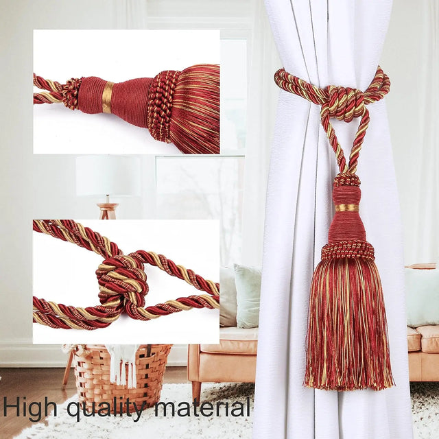 Polyester Tassel Curtain Tiebacks – Handmade Rope Curtain Holdbacks with Decorative Hanging Balls for Living Room & Home Déco