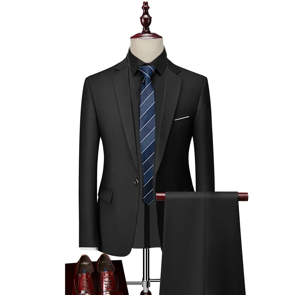 Men’s 3-Piece Slim Fit Suit Set – Blazer, Vest & Pants | Casual Business Solid Color Outfit