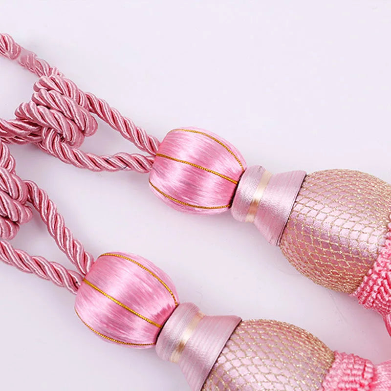 Pair of Large Luxury Curtain Tassels – Decorative Polyester Silk Gold Tiebacks with Tennis-Style Hanging Ear Design for Home & Living Room Drapes