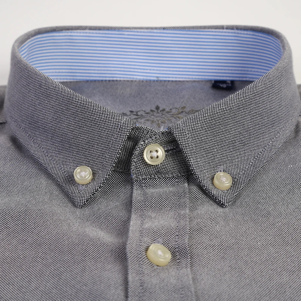 Men's Fashion Long Sleeve Solid Oxford Shirt Single Patch Pocket Standard-fit Button-down Collar Shirts