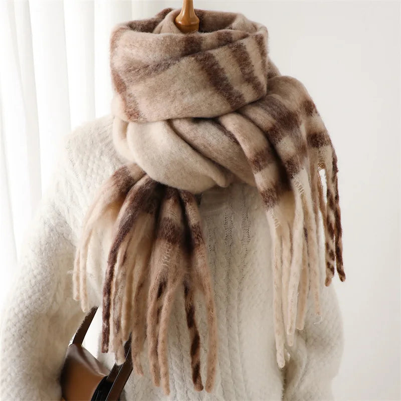 Cashmere-Like Scarf – Thick Warm Tassel Shawl for Men & Women, Student Neck Wrap, Blanket Style Bufanda