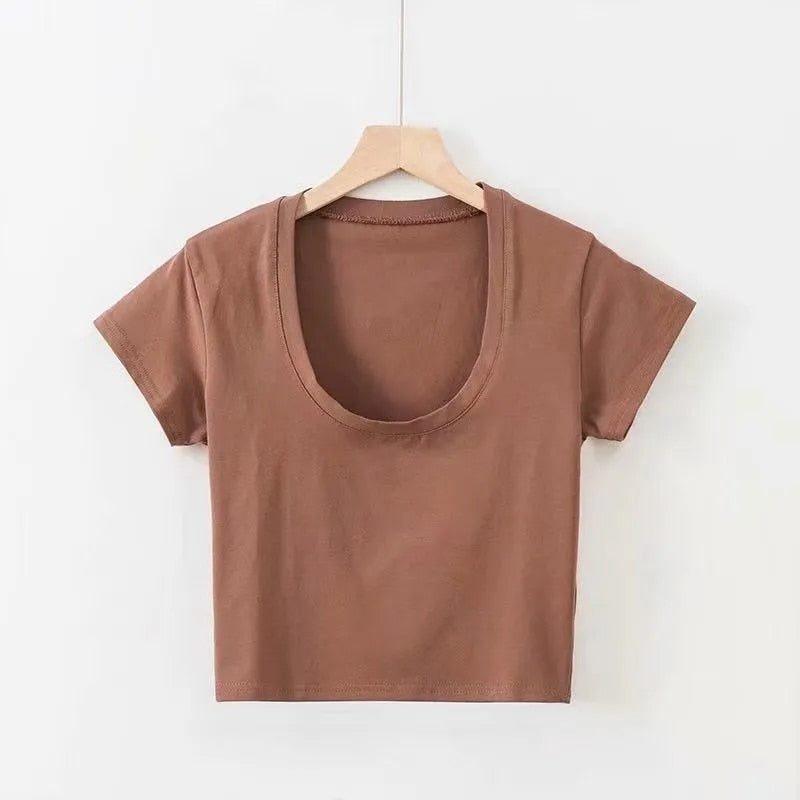 Summer Slim Sports Short Sleeve U-Neck Tee Tank Tops