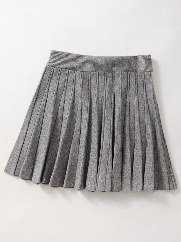 Knit Mini Pleated Skirts For Women A Line Short Skirt