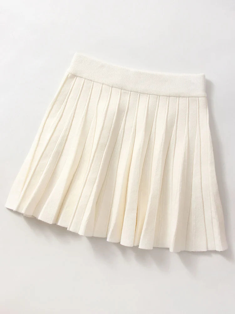 Knit Mini Pleated Skirts For Women A Line Short Skirt