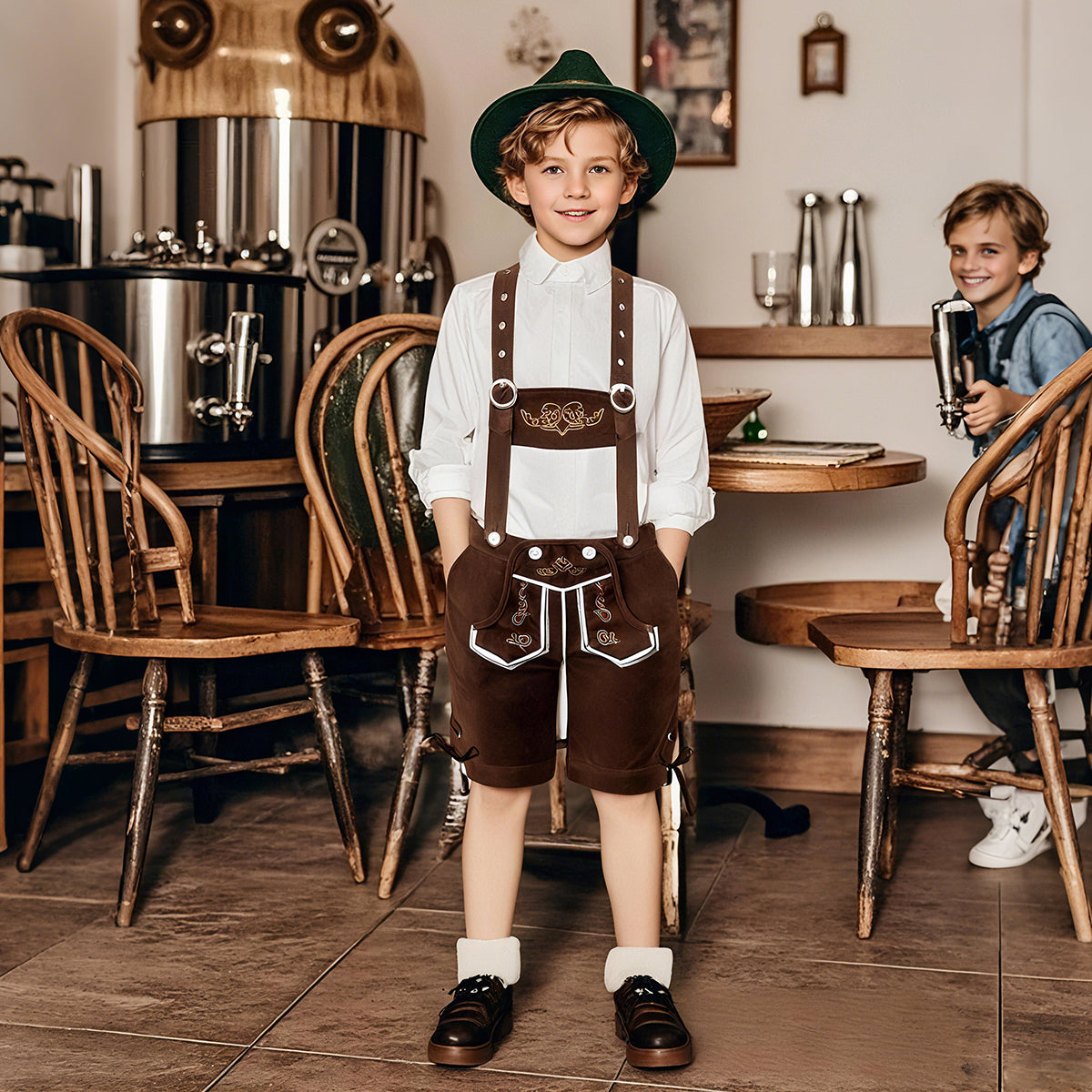 Kids Lederhosen Outfit Bavarian Oktoberfest Costume for Boys & Girls, German Traditional Suspenders Shorts