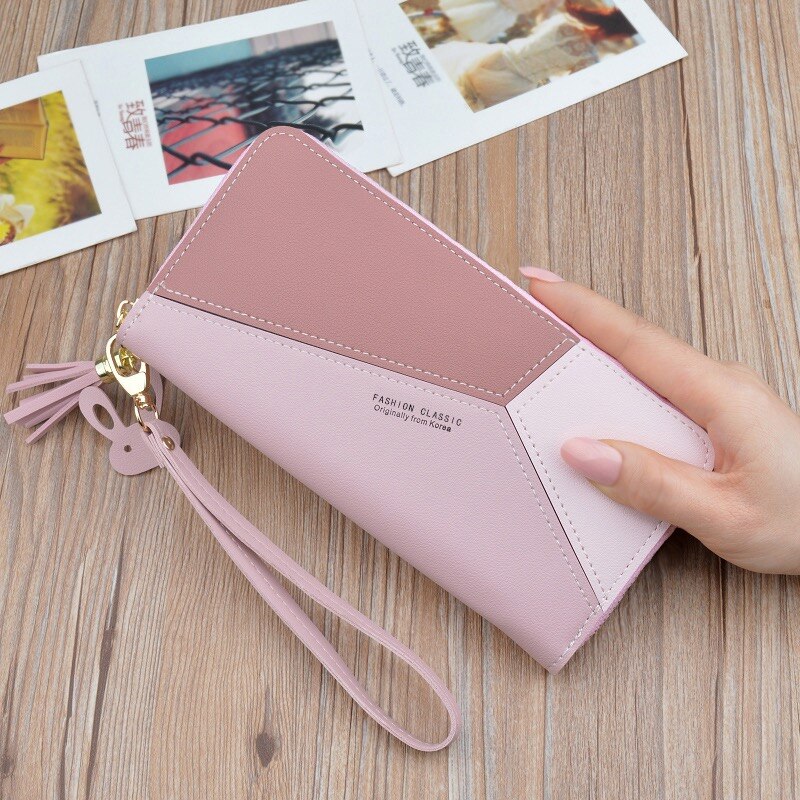 Womens Clutch Wallet Long Style Zipper Tassel Large Capacity Wallet Phone Bag