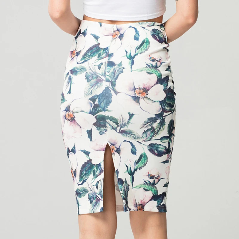 Summer Style Floral Print Midi Skirt Women Spring Pencil Skirt