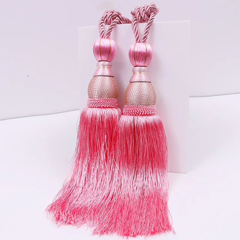 Pair of Large Luxury Curtain Tassels – Decorative Polyester Silk Gold Tiebacks with Tennis-Style Hanging Ear Design for Home & Living Room Drapes