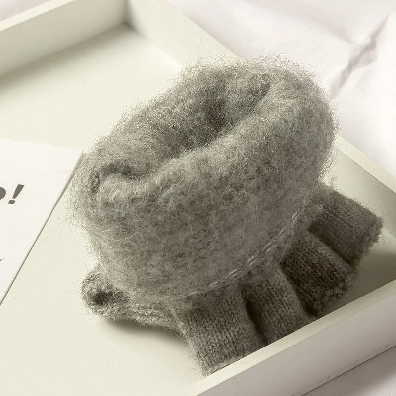 Knitted Fingerless Gloves Winter Thicken Warm Touch Screen Gloves for Men Women