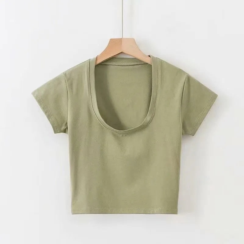 Summer Slim Sports Short Sleeve U-Neck Tee Tank Tops