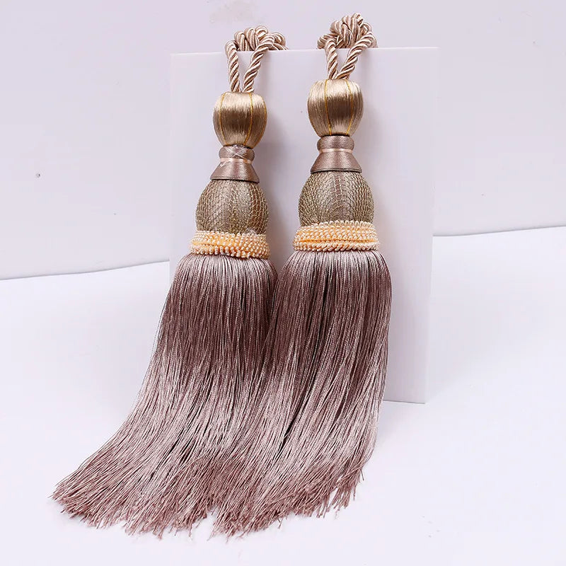 Pair of Large Luxury Curtain Tassels – Decorative Polyester Silk Gold Tiebacks with Tennis-Style Hanging Ear Design for Home & Living Room Drapes