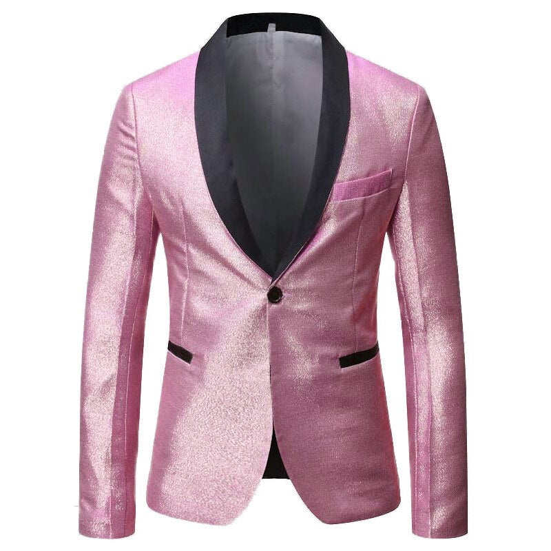Men's Shiny Fashion Gradient Dress Blazer One Button Shawl Lapel Elegant Suit Jacket