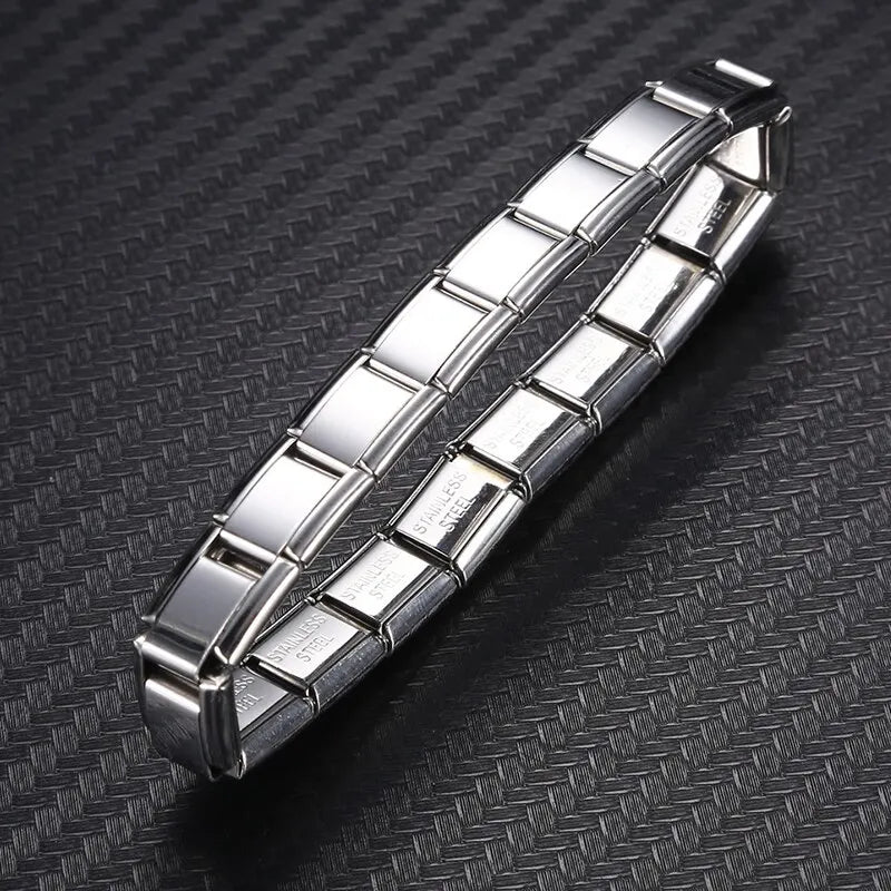 Unisex Stainless Steel Bracelet – 9mm Silver Link Elastic Band, Simple Trendy Charm Jewelry for Daily Wear & Parties