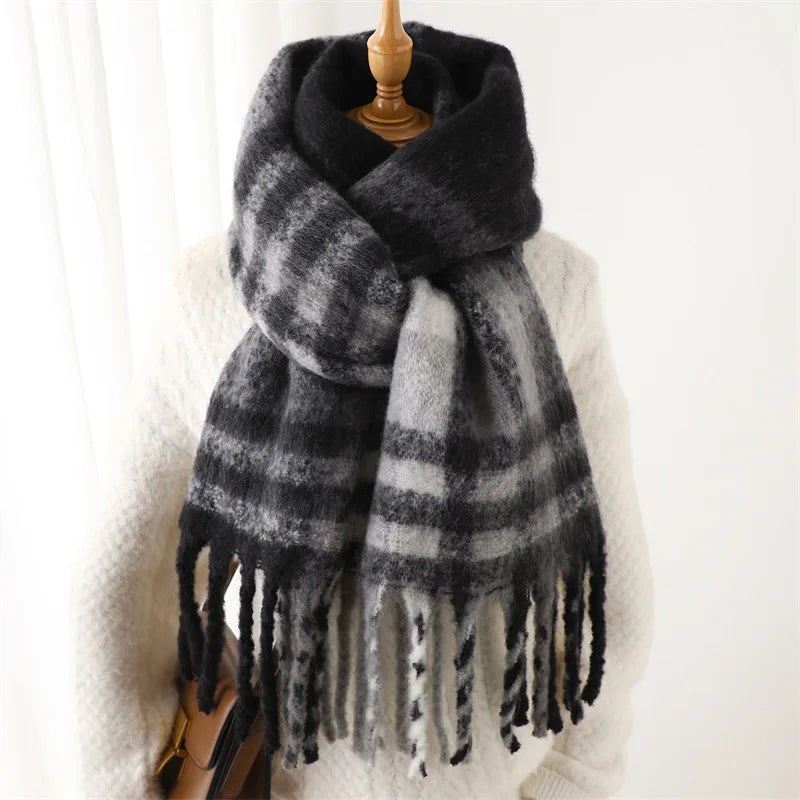Cashmere-Like Scarf – Thick Warm Tassel Shawl for Men & Women, Student Neck Wrap, Blanket Style Bufanda