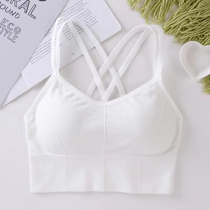 Women Tops Back Cross Strap Tank Top Push Up Running Sports Bra Breathable Soft Fitness Beauty Solid Color Yoga Bra