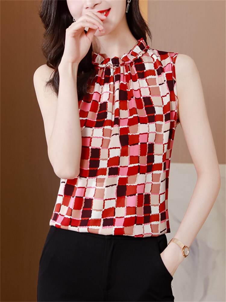 Women Elegant Chiffon Sleeveless Summer Blouse