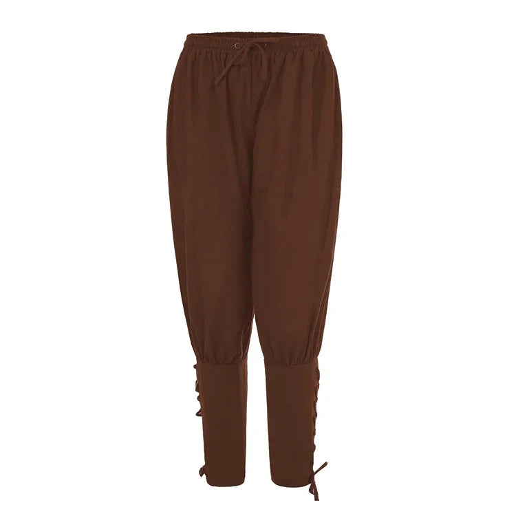 Men’s Renaissance Pirate Pants – Medieval Viking Trousers with Lace‑Up Cuffs