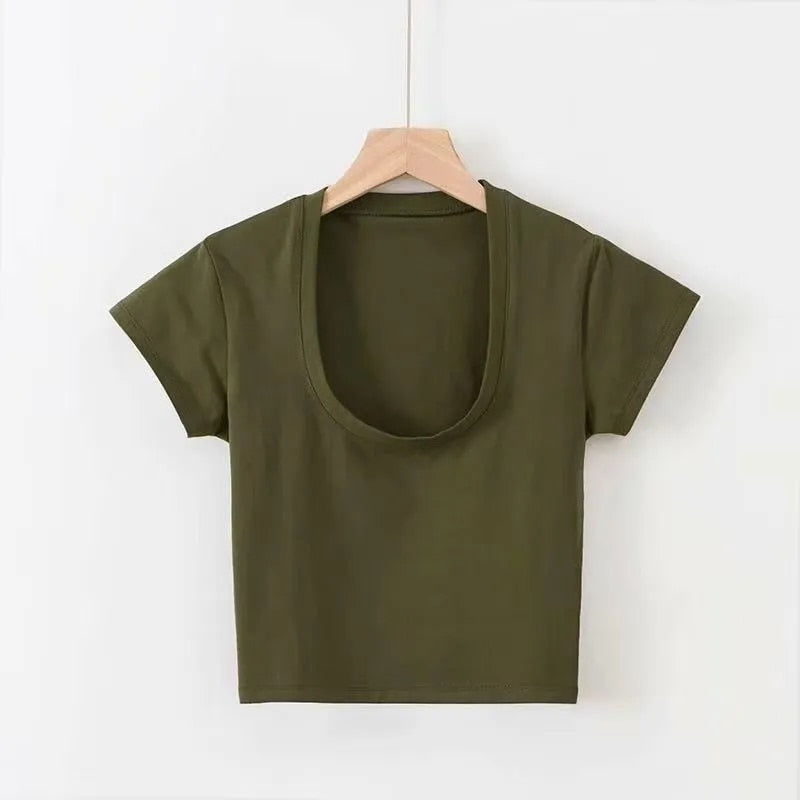 Summer Slim Sports Short Sleeve U-Neck Tee Tank Tops