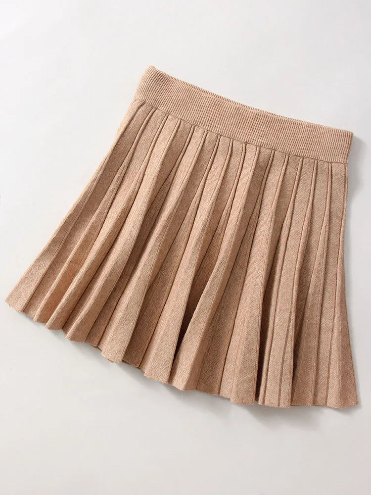 Knit Mini Pleated Skirts For Women A Line Short Skirt