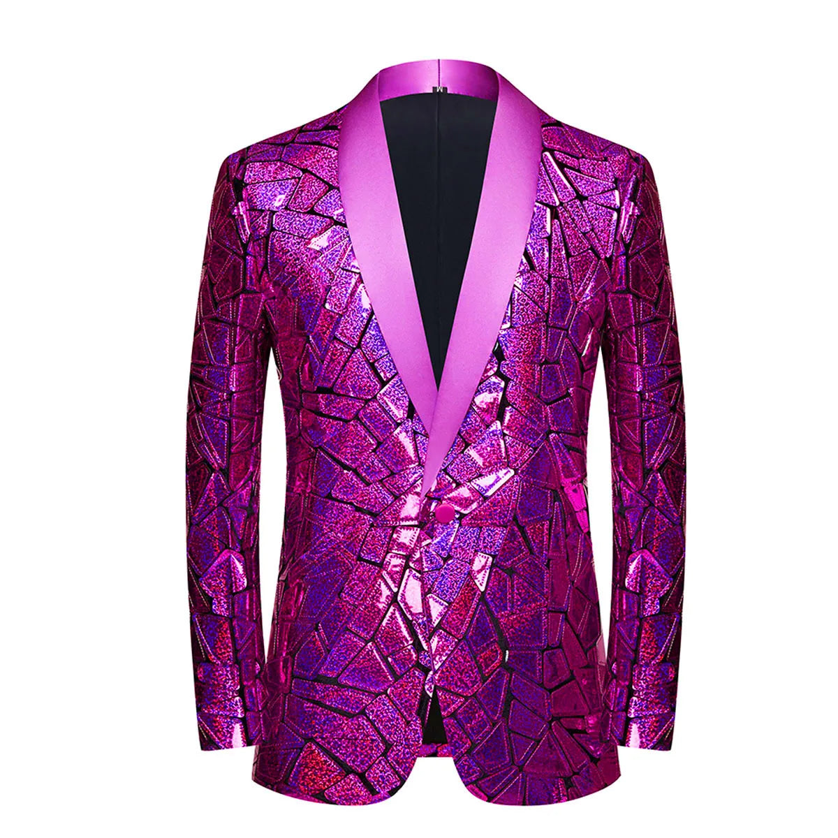 Luxury Men’s Laser Sequin Tuxedo Blazer – One Button Shawl Lapel Dress Suit Jacket for Weddings, Proms, Parties & Formal Events