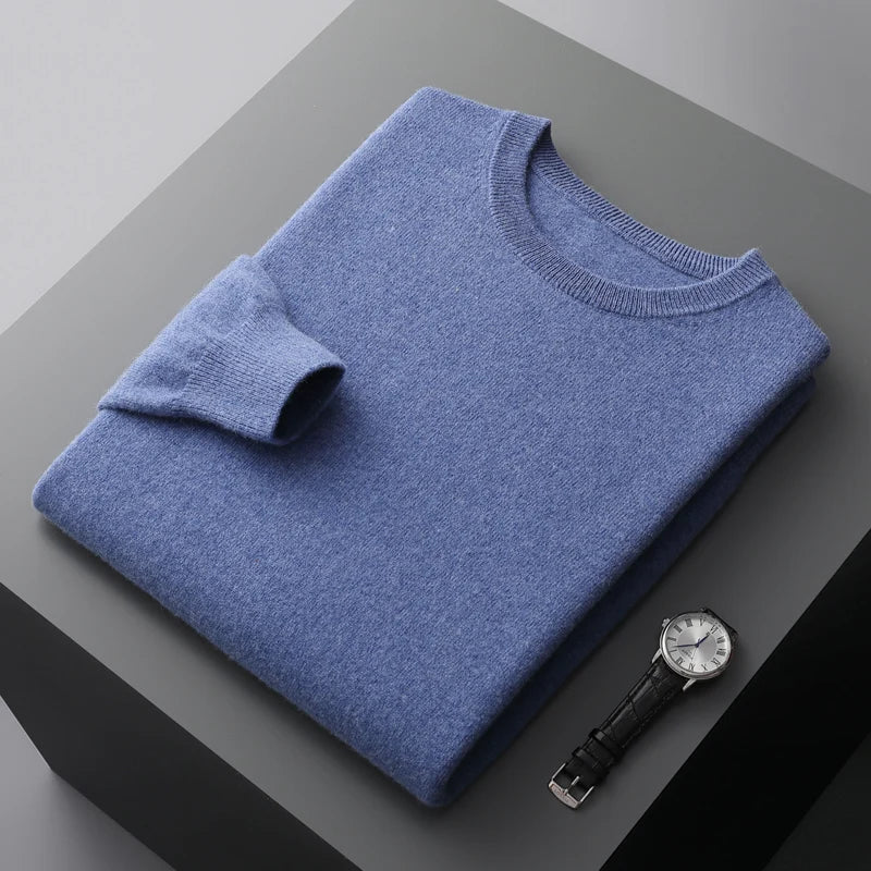 Men’s 100% Merino Wool Jumper – Crew/O-Neck Pullover Soft Warm Breathable, Solid Colour