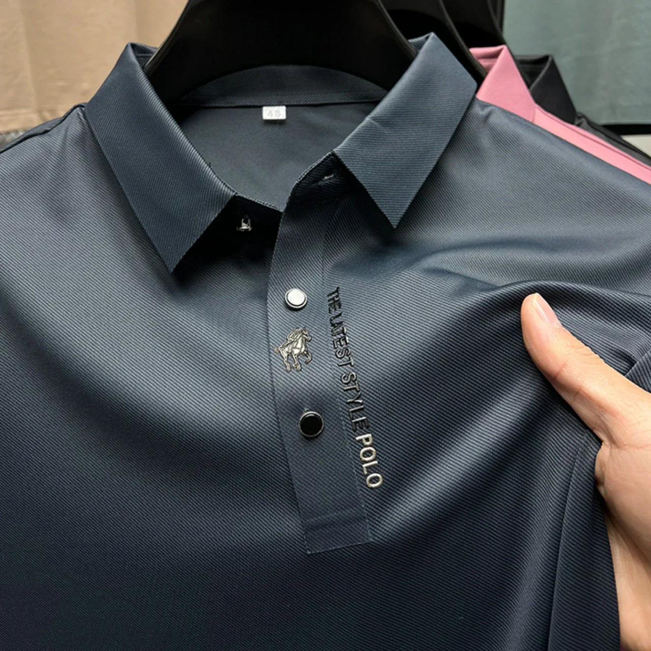 Ice Silk Embroidery Summer Polo Shirt Lapel Elasticity T-shirt Short Sleeve