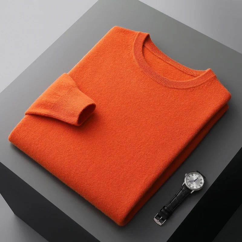 Men’s 100% Merino Wool Jumper – Crew/O-Neck Pullover Soft Warm Breathable, Solid Colour