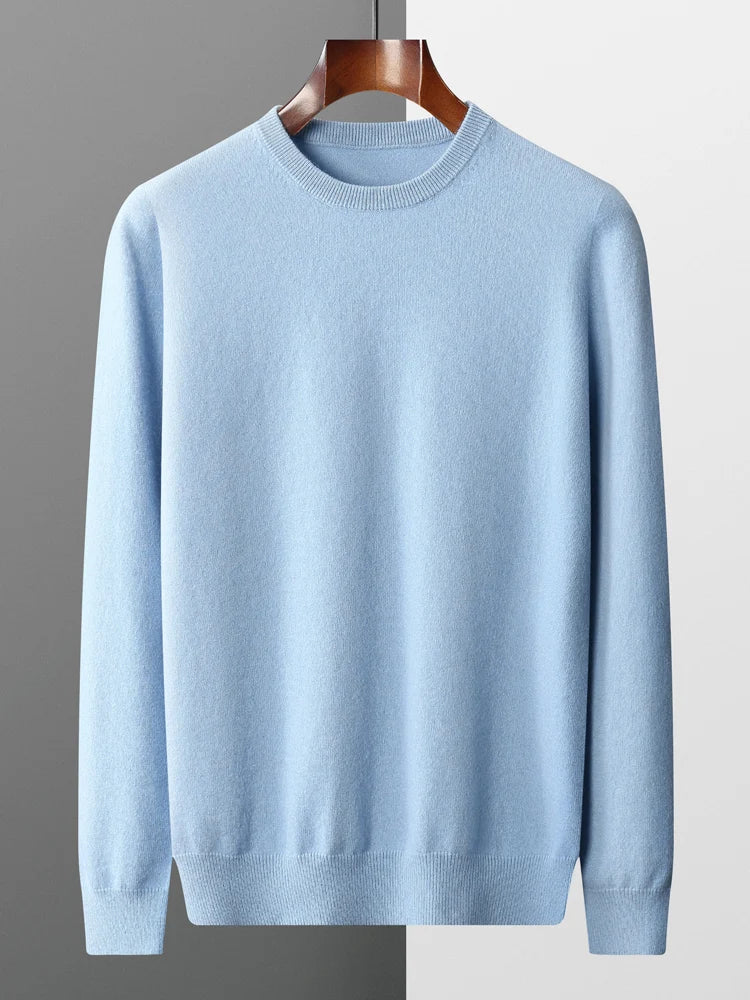 Men’s 100% Merino Wool Jumper – Crew/O-Neck Pullover Soft Warm Breathable, Solid Colour