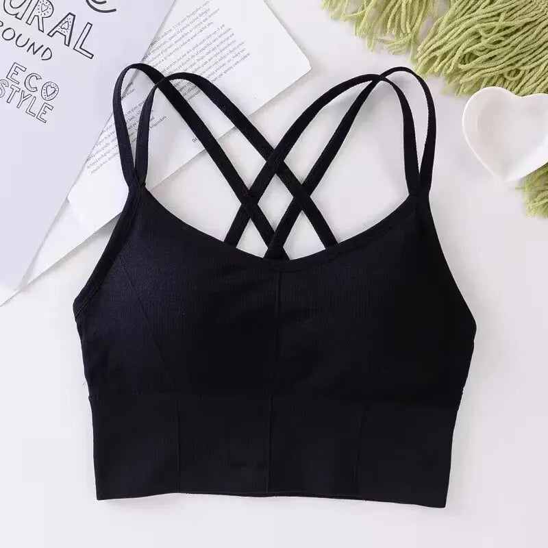 Women Tops Back Cross Strap Tank Top Push Up Running Sports Bra Breathable Soft Fitness Beauty Solid Color Yoga Bra
