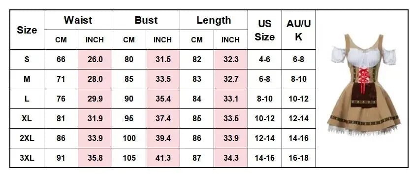 Women’s Dirndl Dress – Traditional Bavarian Oktoberfest Costume with Apron