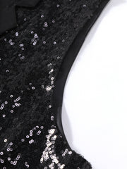 Men’s Black Sequin Waistcoat – Formal Party Vest with Satin Lapel for Wedding, Prom, Stage, Show