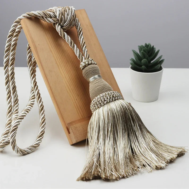 Polyester Tassel Curtain Tiebacks – Handmade Rope Curtain Holdbacks with Decorative Hanging Balls for Living Room & Home Déco