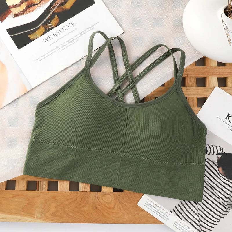 Women Tops Back Cross Strap Tank Top Push Up Running Sports Bra Breathable Soft Fitness Beauty Solid Color Yoga Bra