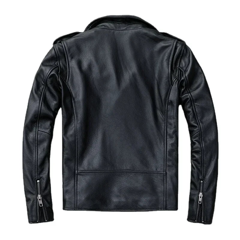 Classical Motorcycle Jackets Men Leather Jacket 100% Natural Cowhide Moto Jacket