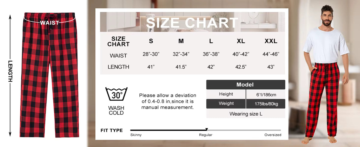 Men’s Plaid Pajama Pants Cotton Sleepwear Elastic Waist Lounge Bottoms